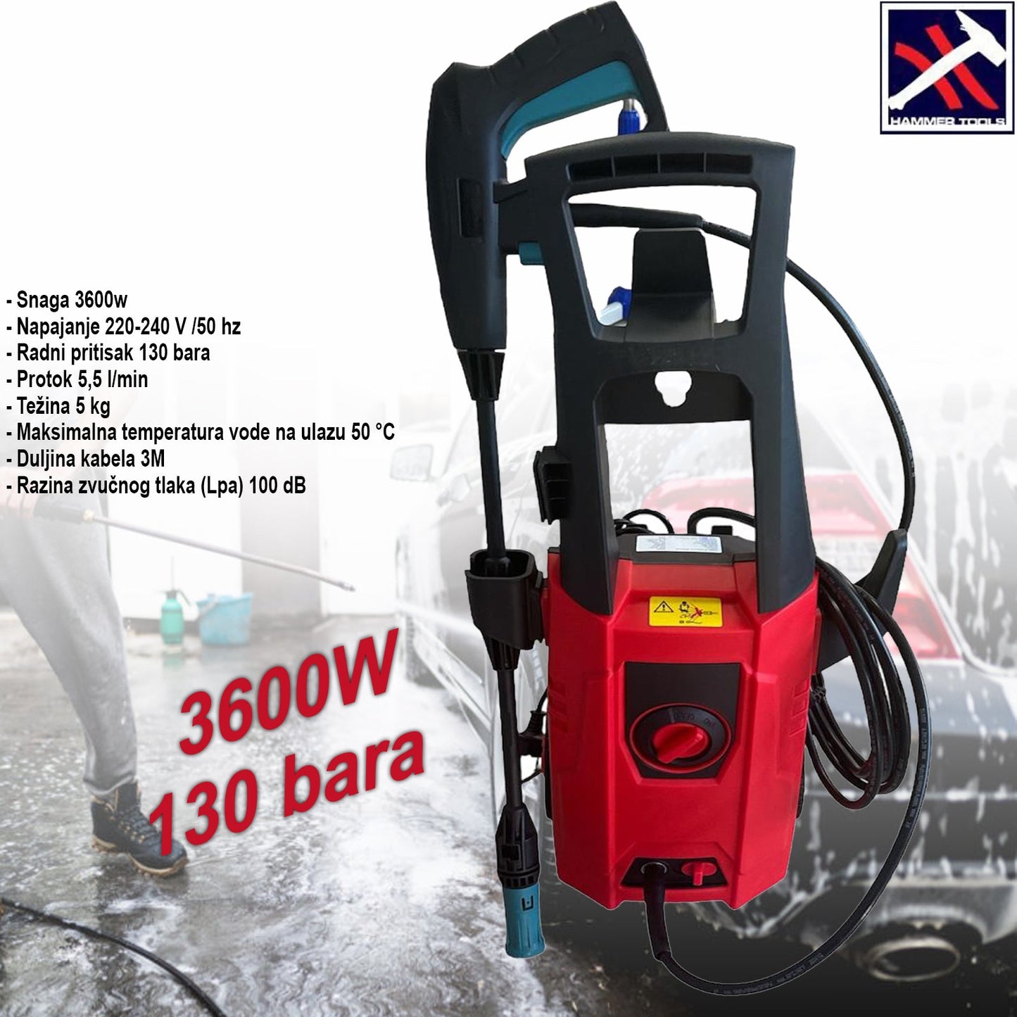 HAMMER TOOLS VISOKOTLAČNI ČISTAČ PERAČ MINIWASH 3600W SA OPREMOM